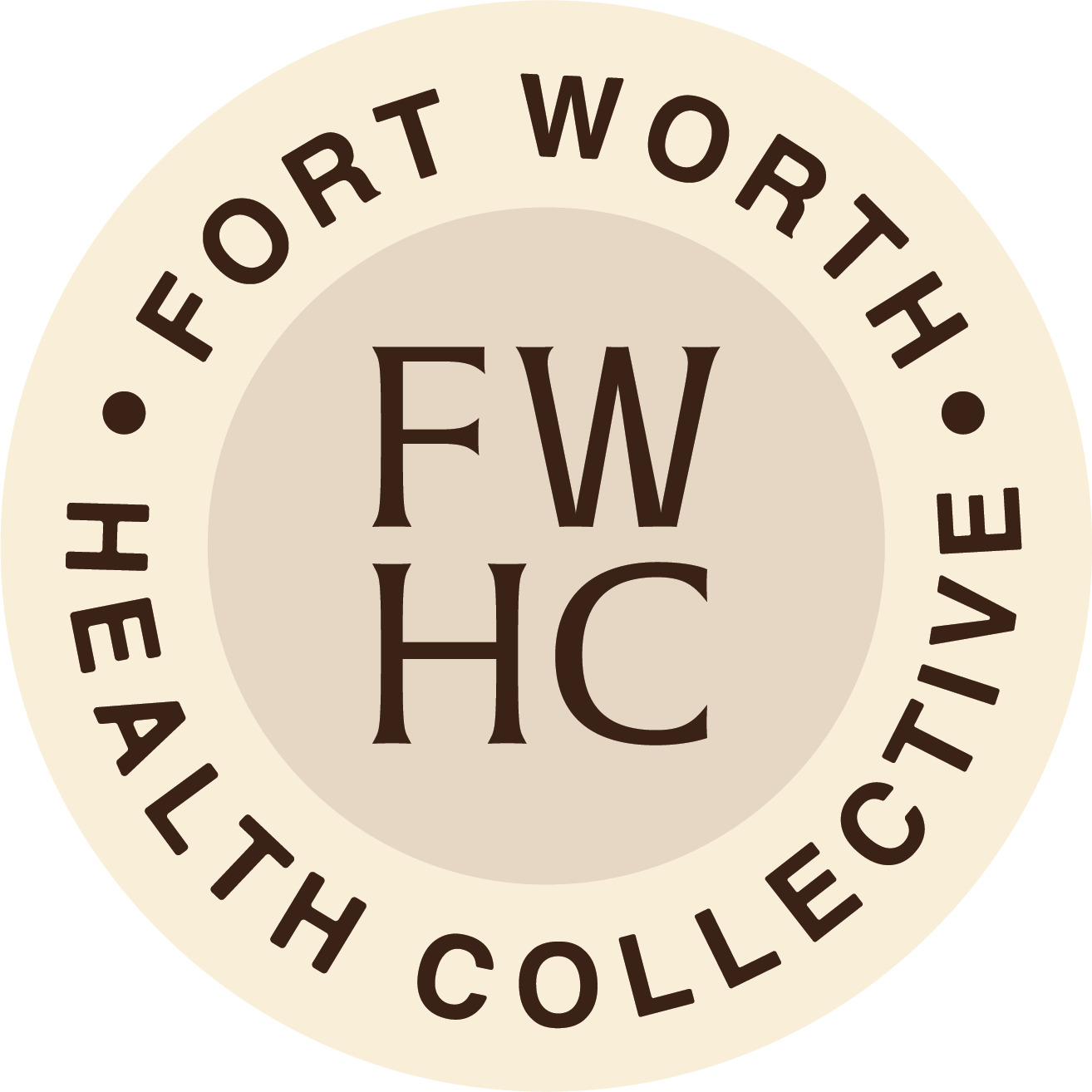 circle badge that says fort worth health collective and monogram FWHC